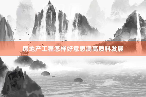 房地产工程怎样好意思满高质料发展